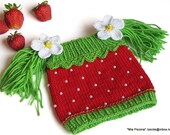 Strawberry Baby Hat with amusing tails/ 4-6 month