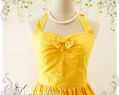The Goddess Yellow Dress Mustard Dress Vintage Inspired Party Dress Tea Party Garden Dress Bridesmaid Wedding Bridal Dress -Size S-M-