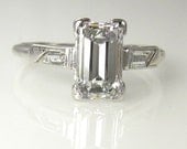 The Roaring 20s..Antique Vintage 1.40ct Diamond Emerald cut  EGL USA Cert SOLITAIRE Engagement Ring Wedding Band Art Deco in Platinum