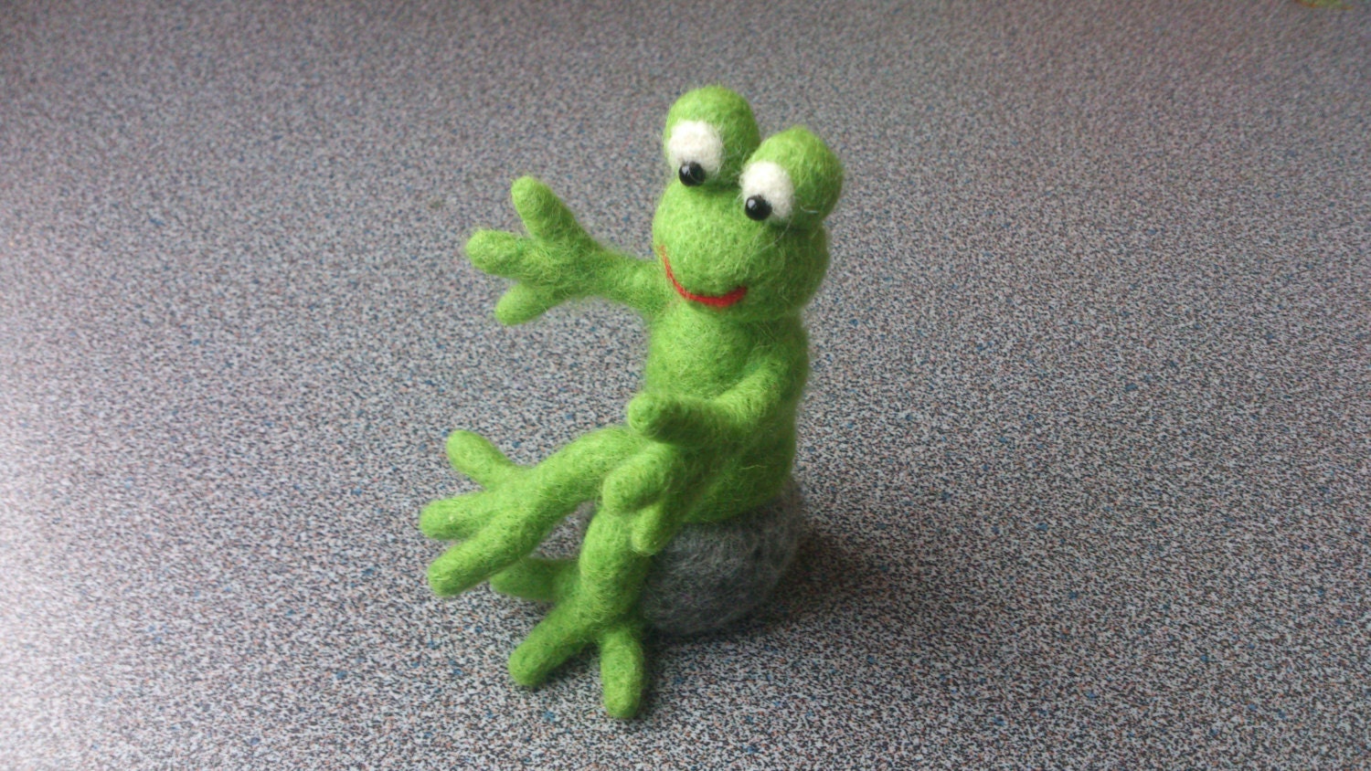 Frog sitting on rock eco friendly needle felted gift under 50