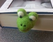 Bookmark frog needle felted green gift under 25