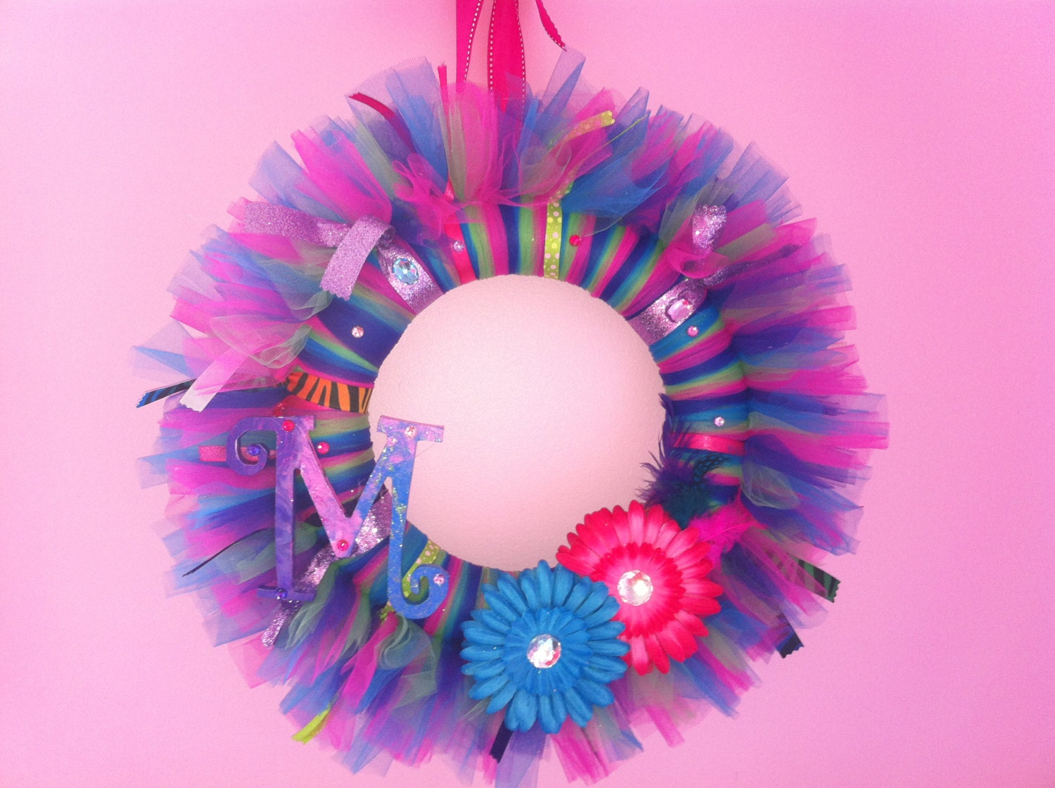 Large Custom Tulle Wreath with initial, Pick any colors or theme