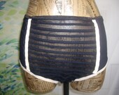 Tmd: black ribbed sheer design with tummy control panel avail in pink and mint trim custom made