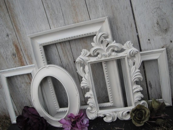 Vintage Style PICTURE FRAMES - Heirloom White - Shabby Chic Wedding - w/ Glass N Backing