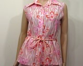 Vintage 1960s Blouse // PINK ORCHID 60s Shirt // M