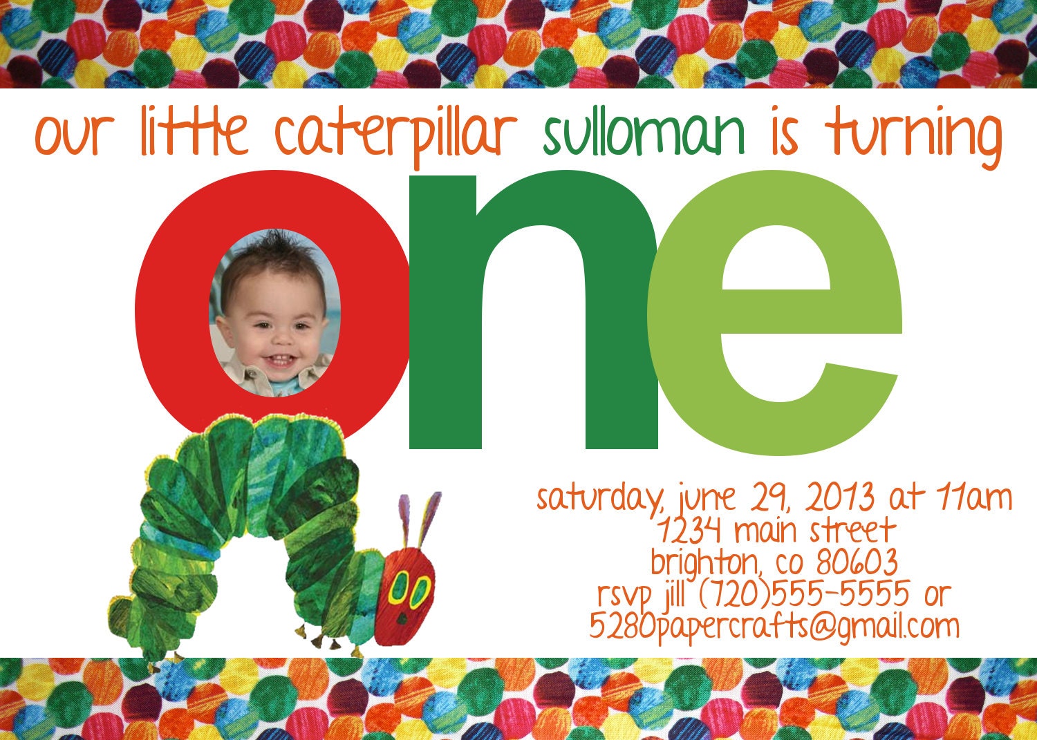 Very Hungry Caterpillar Invitation with Photo, Digital File, You Print