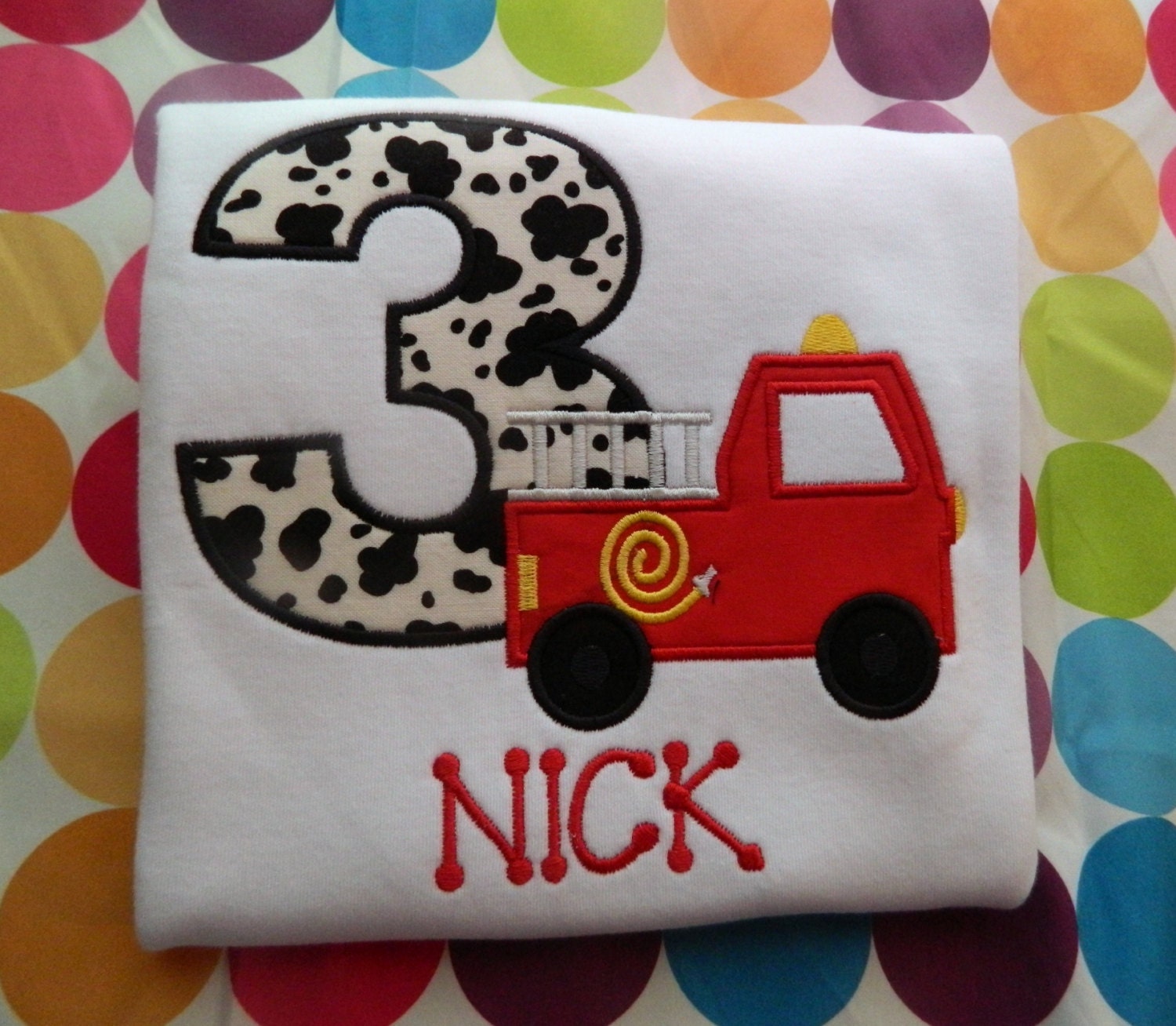 Personalized firetruck fireman irthday shirt or onesie