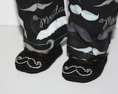 18" Doll Shoes Mustache Design White on Black Felt Easy Slip On Doll Shoes fit 18" Dolls like American Girl
