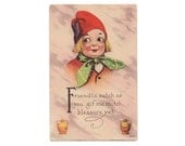 Vintage Postcard Dutch Boy, Red Hat, Green Scarf Card 6504