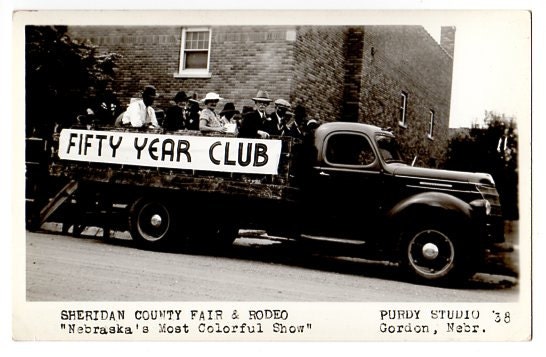 Vintage Real Photo Postcard Sheridan County Fair and Rodeo Antique Truck Gordon Nebraska 1938