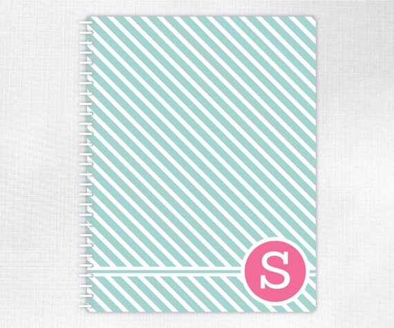 Personalized Notebook - Thin Stripe Collection - Spiral Bound - Choice of Color - Monogrammed Il_570xn
