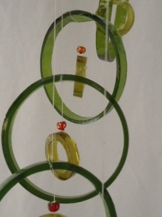 RECYCLING WINE BOTTLES into windchimes, eco friendly and green, wind chimes, mobile, musical and colorful, wind chime 21