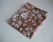 Retro Floral Pillow Case 1970s Brown and Pink and White