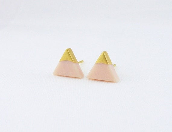 Pale Peach - Gold Dipped Triangle Stud Earrings