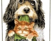 I caught a kitten. Counted Cross Stitch Pattern. PDF Files. Free shipping.
