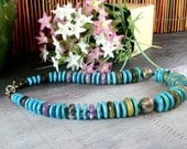 Turquoise Necklace - Chunky Beaded - Charoite, Serpentine, Turquoise - Ethnic Jewelry - Statement Necklace - Beadwork - Ancient Jewelry