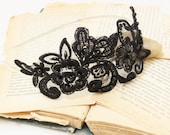 Black Sequined Flower Lace Headband, Bridal Headband, Bridesmaid Headband