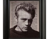JAMES DEAN Torn Sweater Art Print Poster Giclee Mixed Media on Upcycled 1930s Antique English Dictionary Book Page 8x10