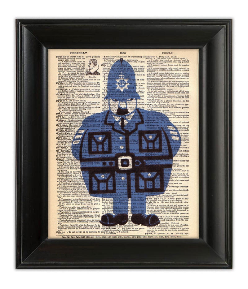 London BOBBY British Policeman Childrens Dictionary Art Print Illustration on Upcycled Antique English Dictionary Book Page Art 8x10