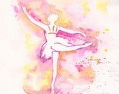 Sale - Buy 2 Get 1 Free Ballet art illustration girl room decor kids ballerina wall ballet dress dance watercolor painting PRINT  8x11