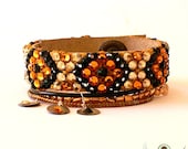 Swarovski Crystal Friendship Bracelet- Leopard Design-multiple rows in black, gold- silver charms-bohemian hippie gypsy bracelet