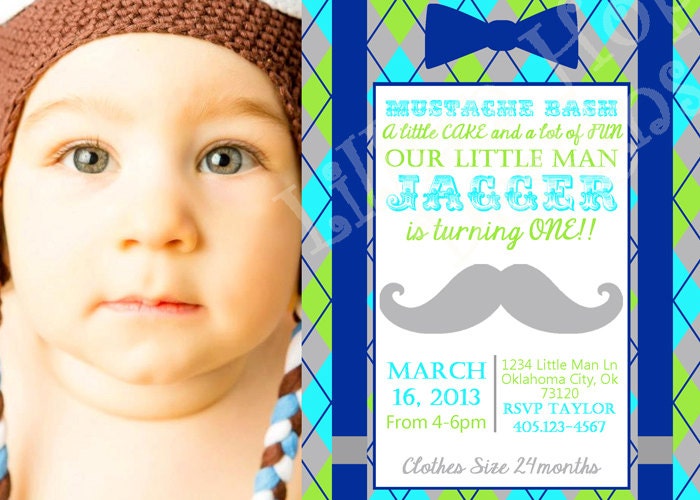 Little Man Mustache Bash Invitation - Mustache Birthday Invitation - PRINTABLE Photo Invitation and Thank You Card - Mustache Bash Il_170x135