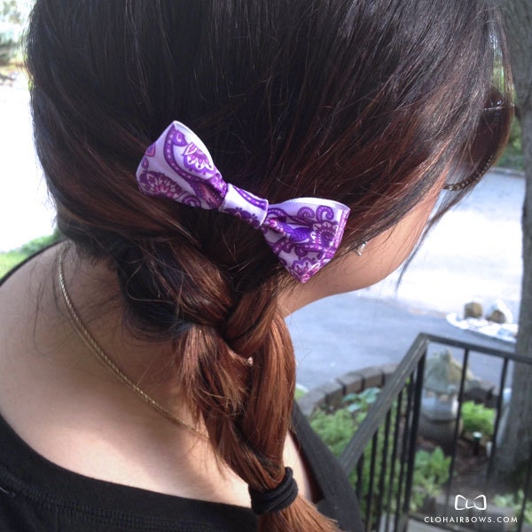 Purple Paisley Clo Hair Bow - Paisley Hair Bow
