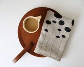 Oatmeal Linen Screen Printed Tea Towel Natural Modern Flowers