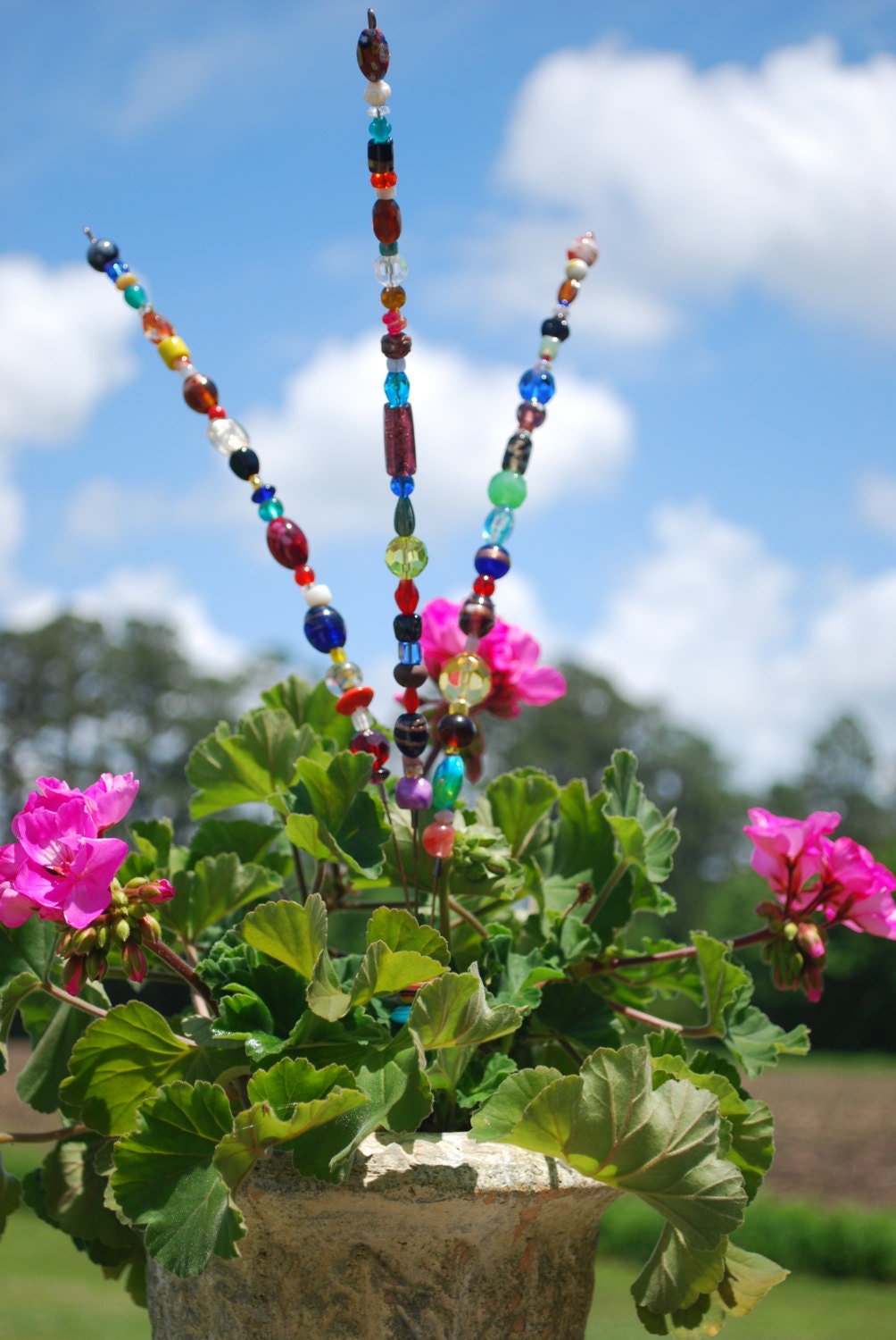 Baby Beaded Blossom  -- Garden Glass Art  --   Glass Flower Sculpture