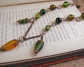 Spring Leaf Necklace. Yellow & Green Glass beads with antiqued copper. Vintage style handmade jewelry