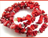 Vintage RED CORAL Spiral  Wrap Bracelet  Real Stones Silver Beads 4 Coils 1.5" VG