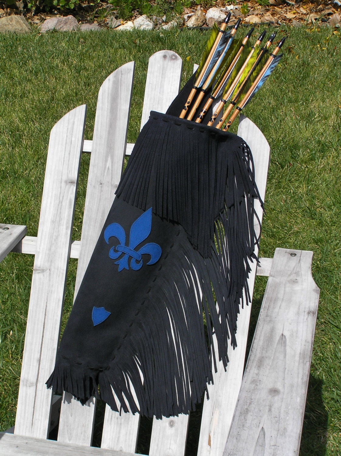 Fringed Leather Back Quiver with Fleur-de-lis design