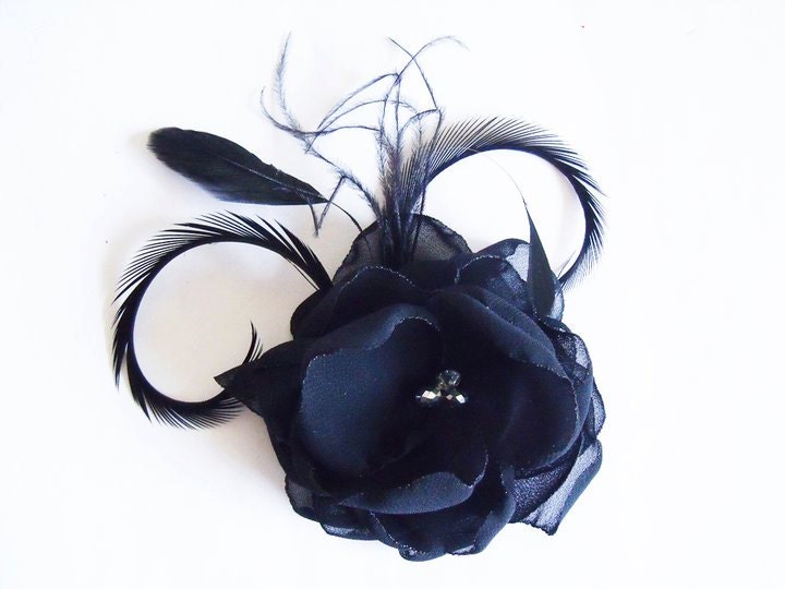 Bridal Fascinator - Black Bridal Fascinator - Bridal Hair Flower - Black Bridal Hair Flower - Wedding Hair Flower