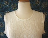 Vintage White Lace Floral Print Crop Tank Top Sz. S/M/L