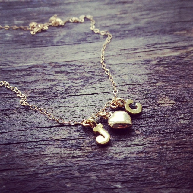 Dainty Gold Letters Heart  Necklace - J love C Necklace  - Husband Wife, Friendship, Keepsake, Personalized Gift - Everyday Jewelry