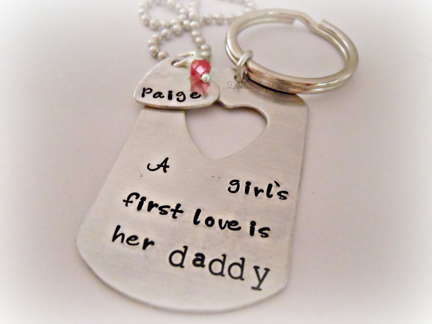 Personalized Hand Stamped Father Daughter "A Girl's First Love Is Her DADDY" Dog Tag Mens Chain Key Chain Mothers Day