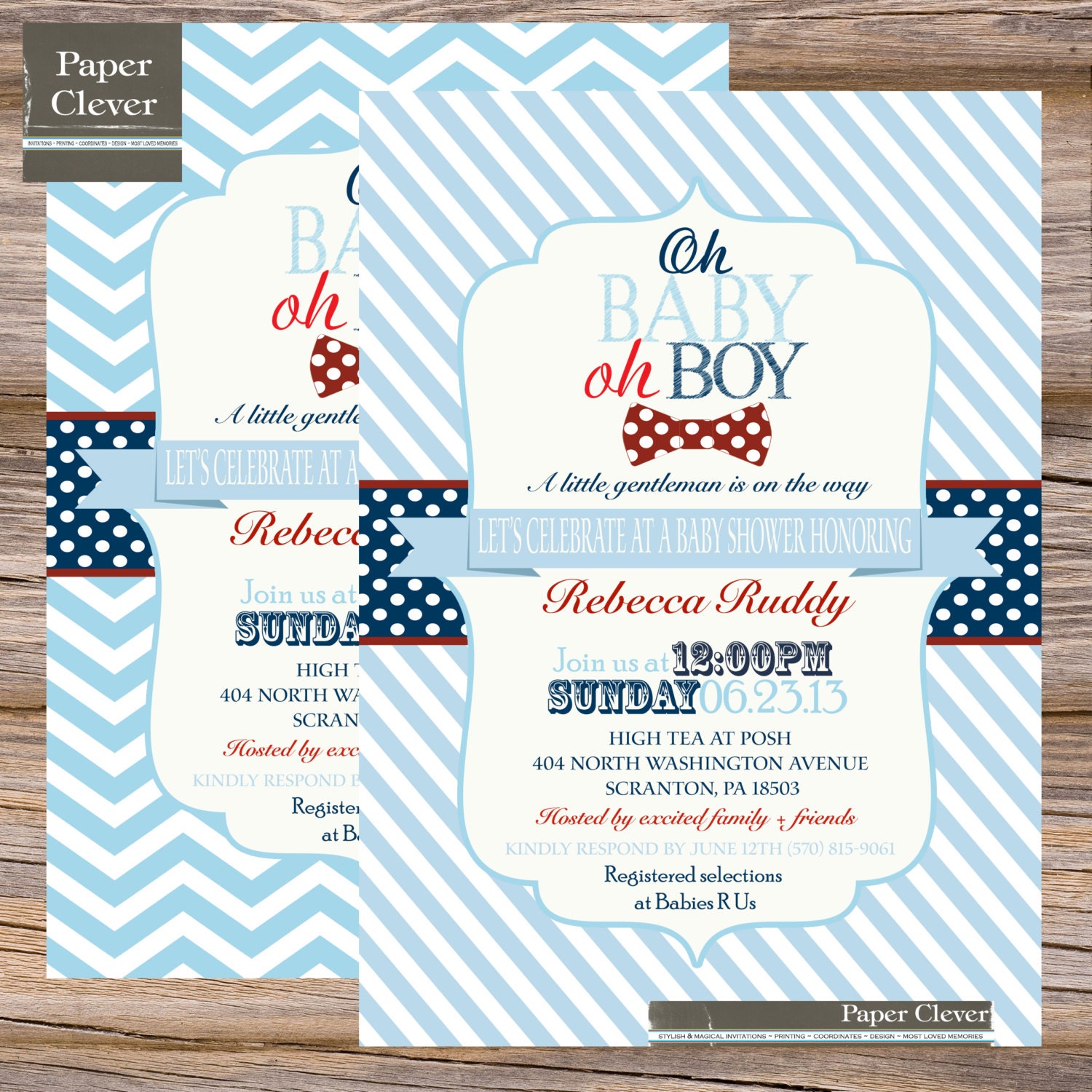 Boys baby shower invitation vintage, oh boy, bowtie, navy, red, baby blue - digital, printable file Il_170x135