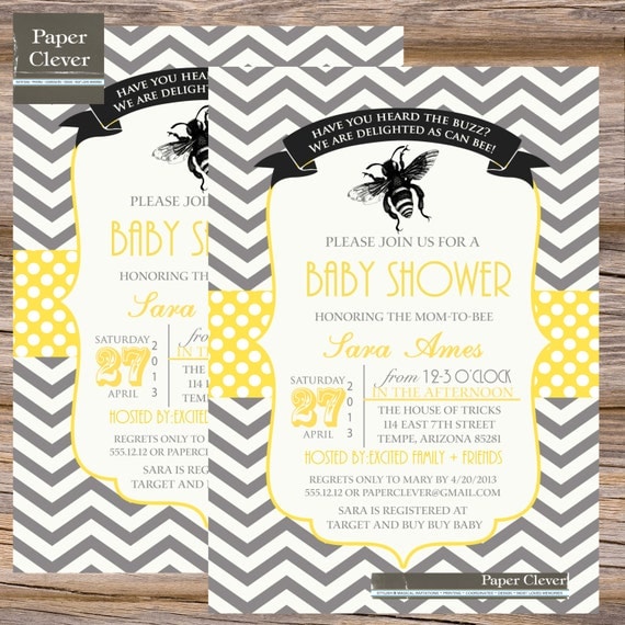 Baby shower invitation bee theme vintage black &amp; by paperclever