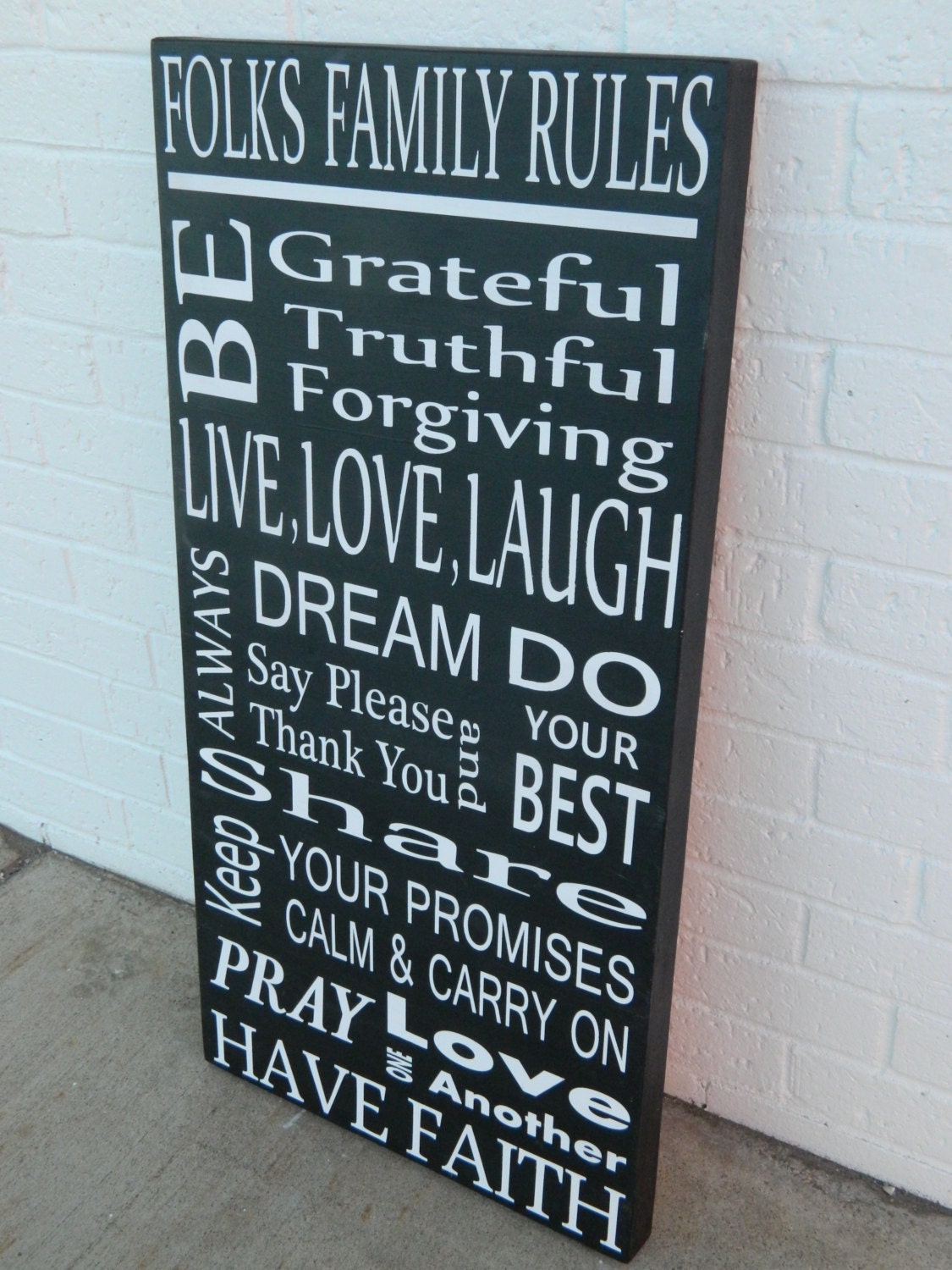 Personalized Family Rules Extra large subway art sign 18x36 handmade typography,Religious, black and white