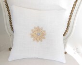 Flower applique tufted pillow, square stuffed pillow with embroidered applique