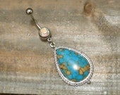 Belly Button Ring - Body Jewelry - Turquoise Stone Belly Button Ring