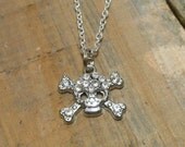 Rhinestone Skull Necklace - Silver Skull Necklace - Rhinestone Skull Pendant - Rhinestone Necklace