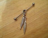 Industrial Barbell - Silver Double Feather Industrial Barbell - Industrial Piercing