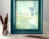 8" x 10" Watercolor Print with Hot Air Balloon in Aqua and Lime