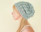 SALE Slouchy hat beanie crocheted - winter blue - wool - CThandmade