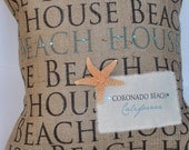 Beach House Personalized Beach themed burlap pillow