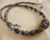 Rutilated Quartz, Labradorite,Agate, and Shell Necklace