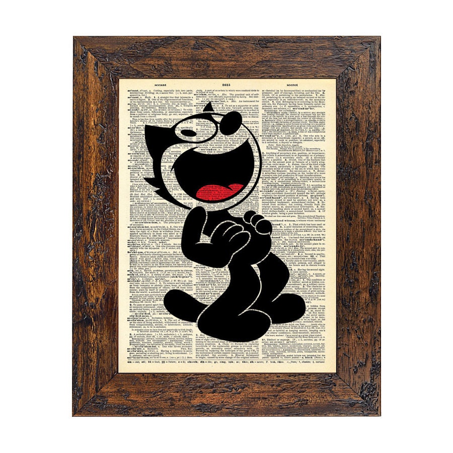 Felix the Cat Belly-laughs Vintage Cartoon Print on an Unframed Upcycled Bookpage