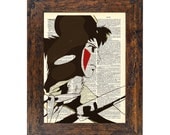 Princess Mononoke Original Artwork Print on an Unframed Upcycled Bookpage