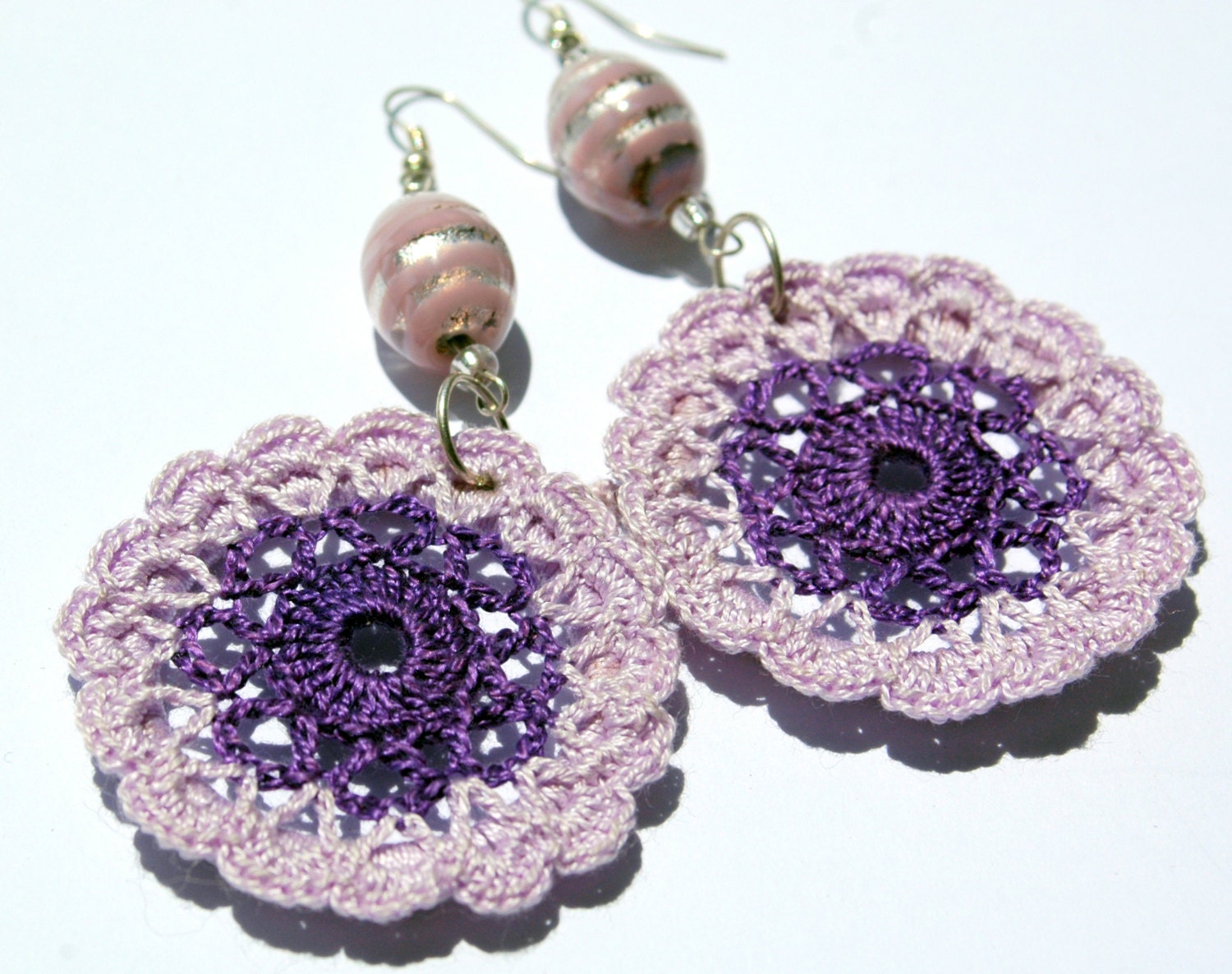 Crocheted Round Violet Earrings - Crochet earring jewelry - Violet earrings - Round earrings - Fashion crochet